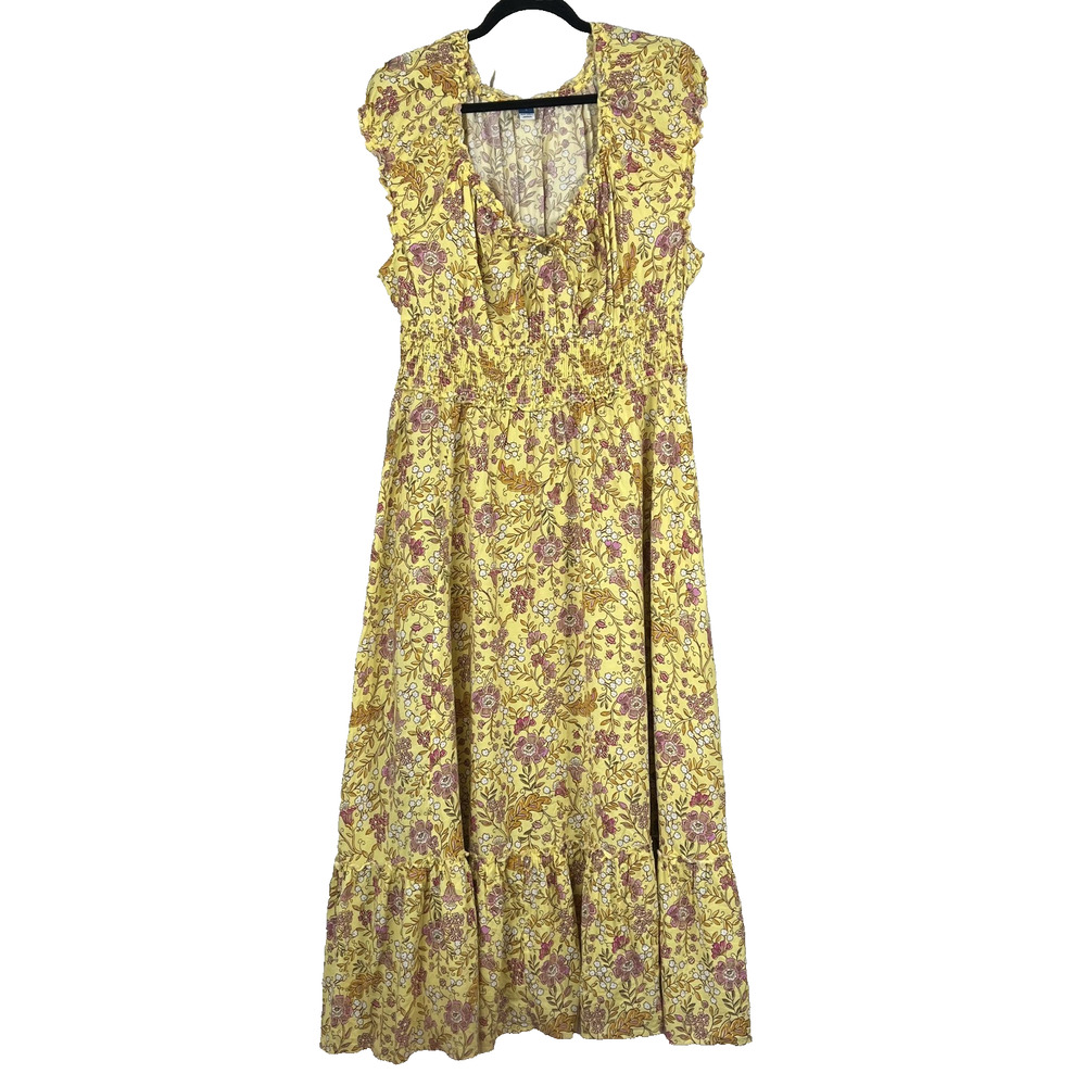 Old Navy Yellow Floral Fit & Flare Sundress Women's Size Large Summer Dress
